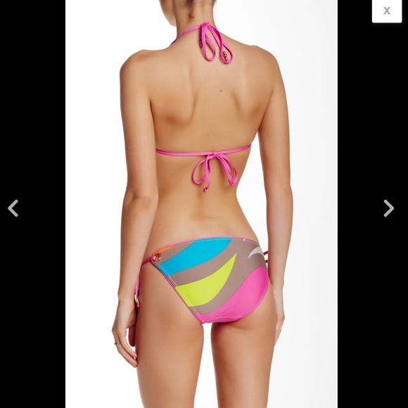 NWT 2PC‎ Trina Turk Pop Wave Triangle Top +Tie Side Bikini Bottom [SZ 12 ] Retro - Picture 6 of 12